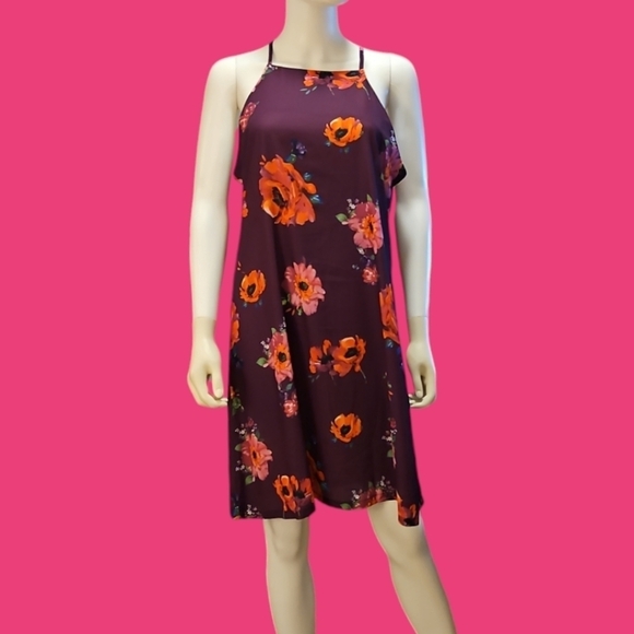 Purple Floral Halter Trapeze Dress - Picture 1 of 10